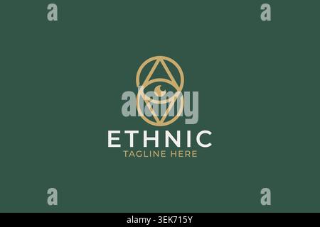 mystic ethnic eye logo design template with minimalist lineart sacred geometry circle and triangle for spiritual occult brand Stock Vector