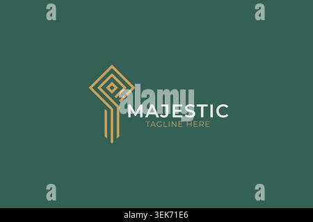 luxury majestic key logo design template with minimalist lineart geometric diamond shape for real estate security brand Stock Vector