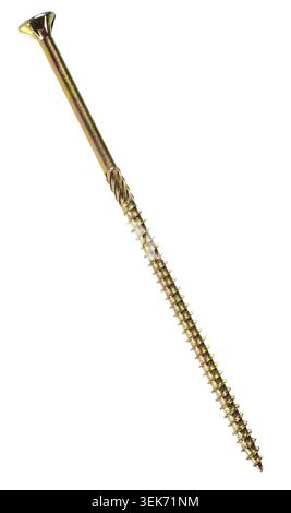 Very long metal screw isolated on white background Stock Photo