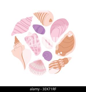 Pastel Sea Shells Circle Composition Stock Vector
