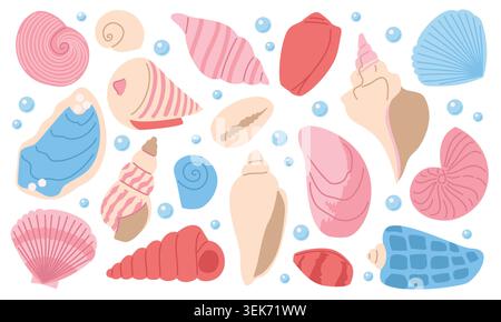 Seashell Collection Vector Set in Soft Minimal Style Stock Vector