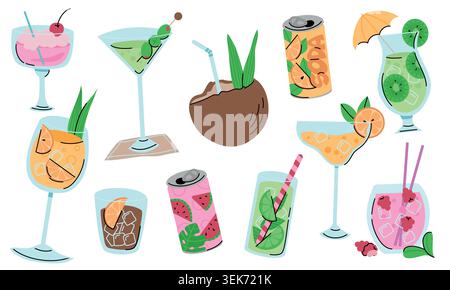 Summer Cocktails Set. Colorful Drinks Illustration Stock Vector