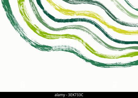 Green grunge wavy lines vector background. Brush stroke abstract organic curved stripes for poster, ads, cover, banners Stock Vector
