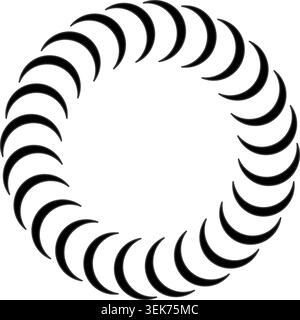 Minimal abstract circular swirl vector design featuring rotating crescent shapes arranged in a geometric ring pattern. Stock Vector