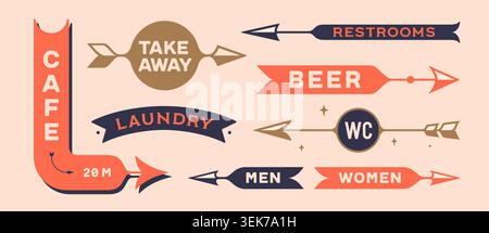 Wayfinding arrows. Directional signs collection Stock Vector