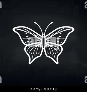 White butterfly illustration with detailed wing patterns on a black background, showcasing intricate line work and symmetrical design elements for Stock Vector