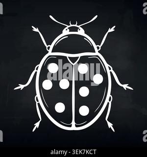 Illustration of a ladybug with distinct black spots on a white background, showcasing its rounded body and six legs, emphasizing its recognizable Stock Vector