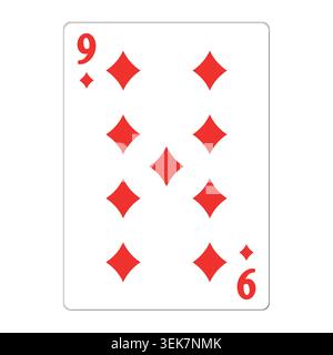 Nine of diamonds. Playing card with golden elements. Casino icons. Pictograms representing different suits. Vector illustration. Flat design for Stock Vector