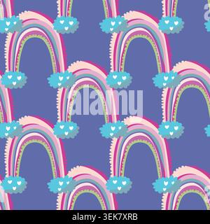 Trendy seamless pattern with colorful rainbow on color background. Design for invitation, poster, card, fabric, textile, fabric. Cute holiday Stock Vector