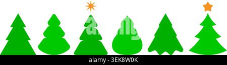 Set of stylized green Christmas tree silhouettes in different decorative forms. Minimal holiday graphics perfect for paper cutting, scrapbooking or DI Stock Vector