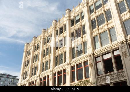 Toronto Canada - May 26 2026: Historic Art Deco Building with Ornate Facade and Large Windows Stock Photo