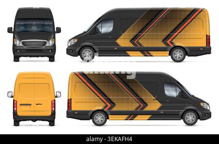 Delivery cargo van wrap vector mockup view from side, front, rear. Perfect for vehicle branding, corporate identity and design concepts Stock Vector