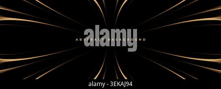 Black and gold abstract background with sleek metallic lines and dynamic gradients, luxury tech aesthetic for product launch hero banner, premium Stock Vector