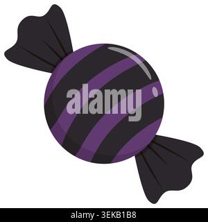 Purple and black Halloween wrapped candy with glossy finish. Cute spooky confection isolated on light background. Perfect for holiday decorations, par Stock Vector