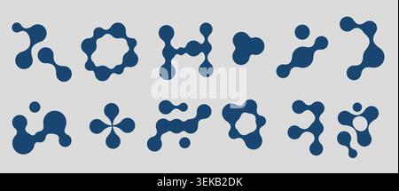 Abstract metaball pattern with morphing circular shapes and fluid organic forms, vector illustration isolated on background. Ink blue blobs with connected molecular structure for modern tech design Stock Vector