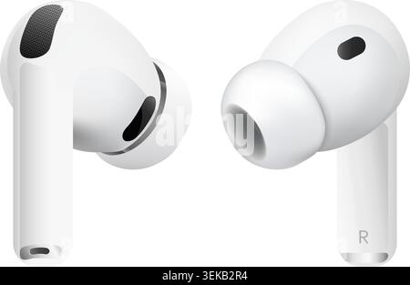 Wireless music earbuds, realistic headphone accessory design. Vector illustration Stock Vector