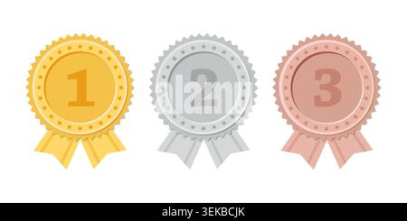 Gold, silver and bronze medal awards with ribbons. Vector design. Stock Vector