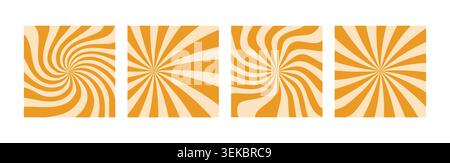 Swirl groovy Starburst. Manga style effect. Retro y2k pattern. Colorful spinning lines. Set of Trippy Vector illustration Stock Vector