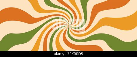 Retro sun rays burst. Psychedelic spiral and swirl for groovy 70s background. Vintage Vector illustration Stock Vector