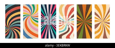 Funky disco pop art poster set. Summer curl and shine. Groovy retro background. 70s vintage Vector collection Stock Vector