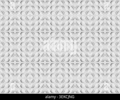 a white, textured surface featuring a grid of hexagonal indentations. Each hexagon has a three-dimensional, geometric design with internal triangular Stock Photo