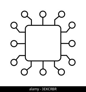 Square microchip symbol. Vector line illustration. Suitable for electronics icons, hardware logos, technology interface design. Stock Vector