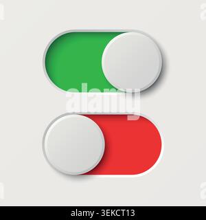 On Off Toggle Switch, Vector Illustration. Green and Red UI Slider, Toggle Button with Round Knob, Toggle Control. Vector Design Element Stock Vector