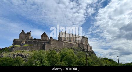 Edinburgh Castle Panoramic View from Princes Street Gardens Stock Photo