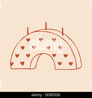 Vector hand drawn arch shaped candle with a cute heart pattern and three wicks. Romantic decorative wax candle for Valentine day, wedding decor, or Stock Vector