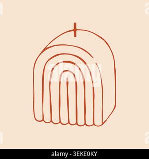 Vector hand drawn minimalist arch shaped candle with a rainbow line texture. Simple decorative wax candle icon for modern home styling and cozy Stock Vector
