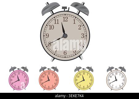 Classic Alarm Clock Set Illustration Traditional Timer Vector Stock Vector