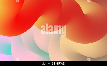 Vibrant orange and red 3D wavy fluid lines blending into soft pastel curves for modern tech design Stock Vector