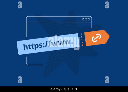 Link building with backlink strategy and referral traffic for off page SEO growth. Improve website authority and search visibility through quality backlinks vector illustration Stock Vector