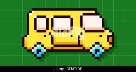 Back to School pixel art bus. Stock Vector