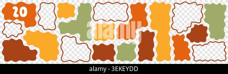 Pack with wavy organic rectangles drawn in warm yellow, orange and green color. Stock Vector