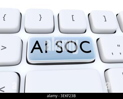 3D illustration of the script AI SOC. Stock Photo