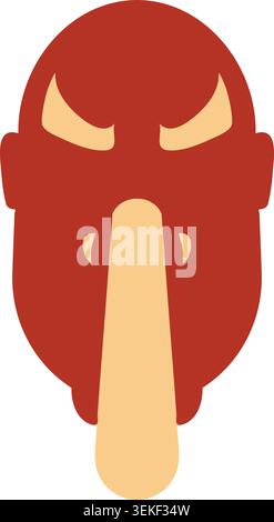 Simple illustration of a red horned demon mask with a long nose dark brow and fierce expression. Stock Vector
