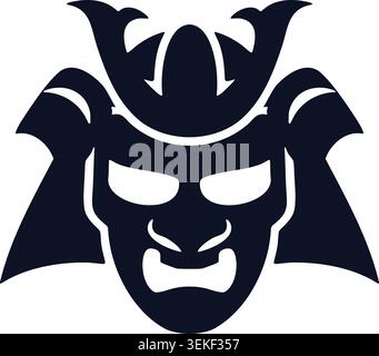 Simple illustration of a dark warrior demon mask with horns helmet shape sharp eyes and bold fangs. Stock Vector