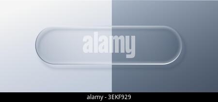 Glass transparent box with button 3d ui and circle hologram translucent. Liquid text web with blue glass holographic and glow bubble coin. Effect icon Stock Vector