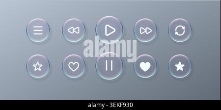 Set of Glass transparent circle with button 3d ui for circle hologram translucent. Liquid text web with glass app holographic for glow bubble coin Stock Vector