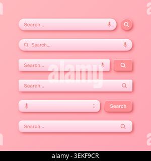 Colorful 3d search bar templates. Internet browser engine with search box, address bar and text field. UI design, website interface element with web Stock Vector