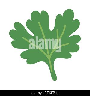 A vibrant green oak leaf in flat vector style, showcasing a solid color with light green veins on a crisp white background, perfect for nature-inspire Stock Vector