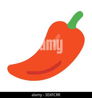 Vibrant red chili pepper with green stem in modern flat vector style. Ideal for food packaging, restaurant menus, culinary editorials, and digital art Stock Vector