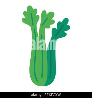 A vibrant green celery stalk with leaves in modern flat vector style, ideal for food illustrations, recipe designs, and healthy eating promotions, sym Stock Vector