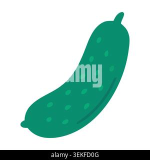 A simple, green cucumber illustration in flat vector style on a white background, ideal for food packaging, branding, and editorial projects, offering Stock Vector