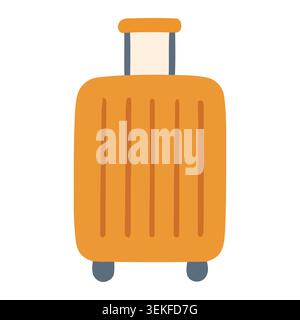 Flat vector illustration of orange luggage with handle and wheels on white background. Suitable for travel brochures, transportation websites, and tra Stock Vector
