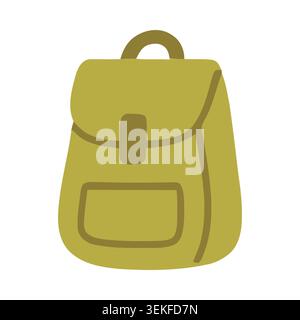 A simple, olive green backpack illustration with a front pocket and handle in clean flat vector style, ideal for travel and outdoor designs like broch Stock Vector