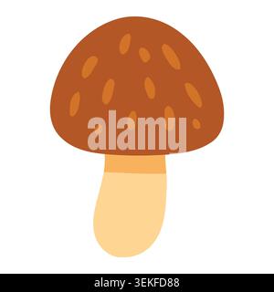 A simple, flat vector illustration of a brown mushroom with a beige stem and brown cap featuring lighter brown spots, ideal for nature and food design Stock Vector