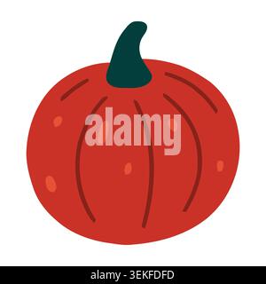 Vibrant orange pumpkin with green stem in flat cartoon vector style, perfect for Halloween decorations, fall season illustrations, seasonal greeting c Stock Vector