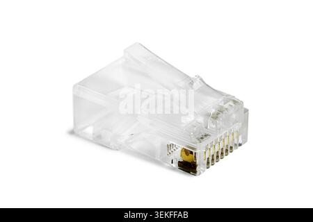 RJ45 jack plug connector isolated on white background Stock Photo
